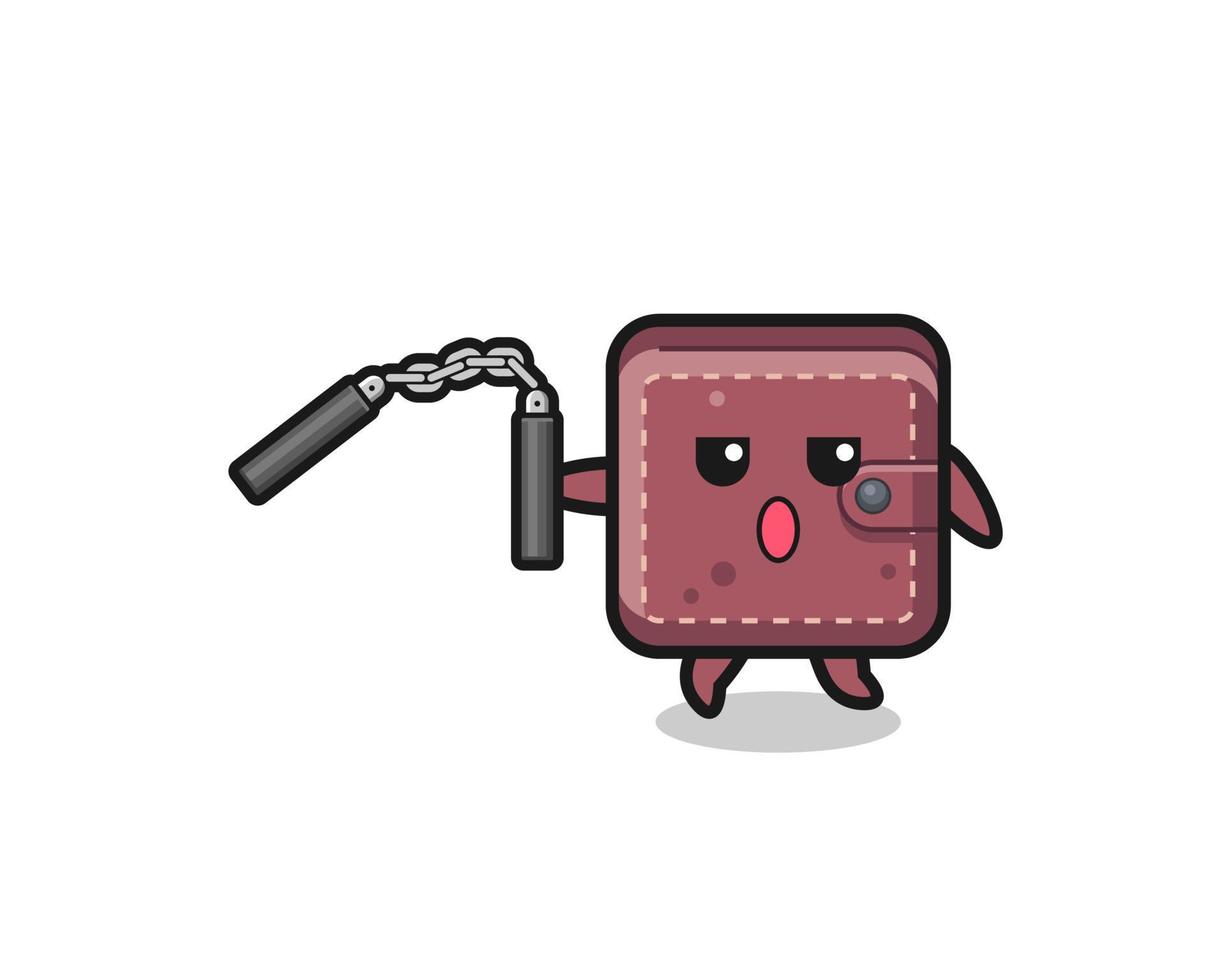 cartoon of leather wallet using nunchaku vector