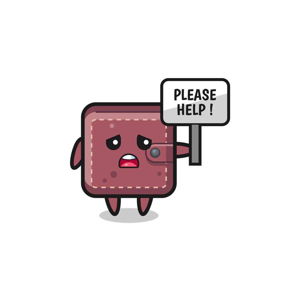 cute leather wallet hold the please help banner vector