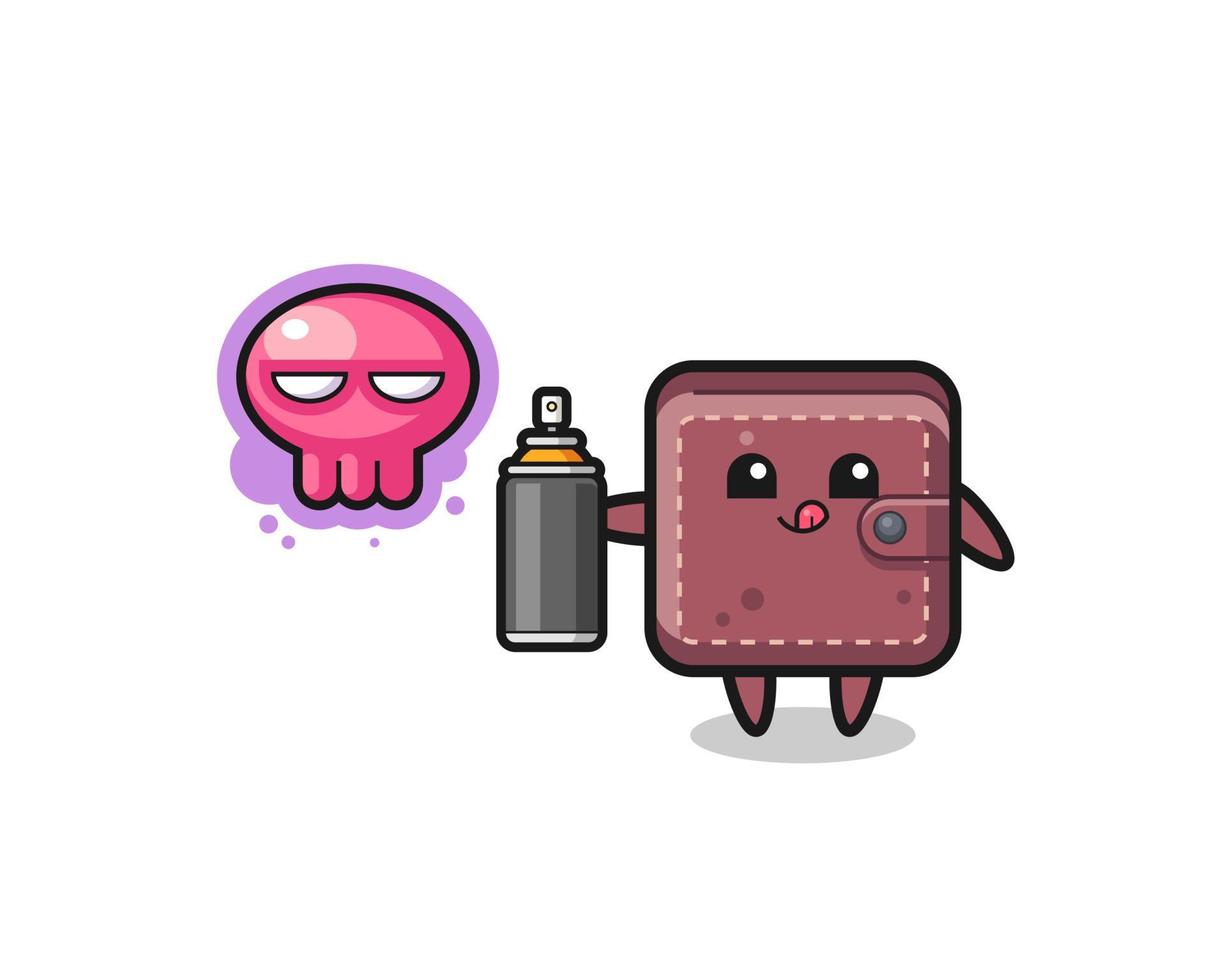 leather wallet cartoon make a graffiti with a spray paint vector