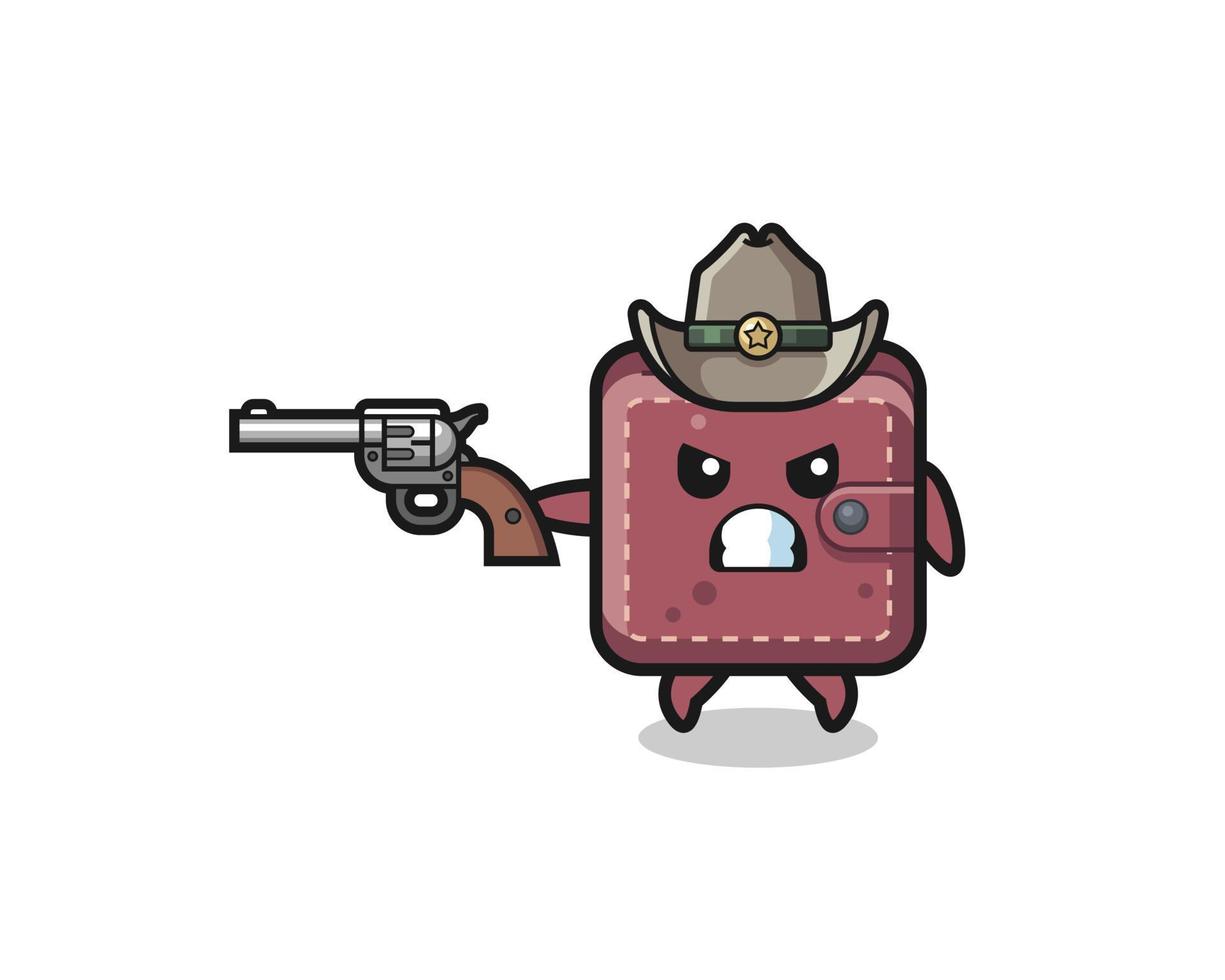 the leather wallet cowboy shooting with a gun vector