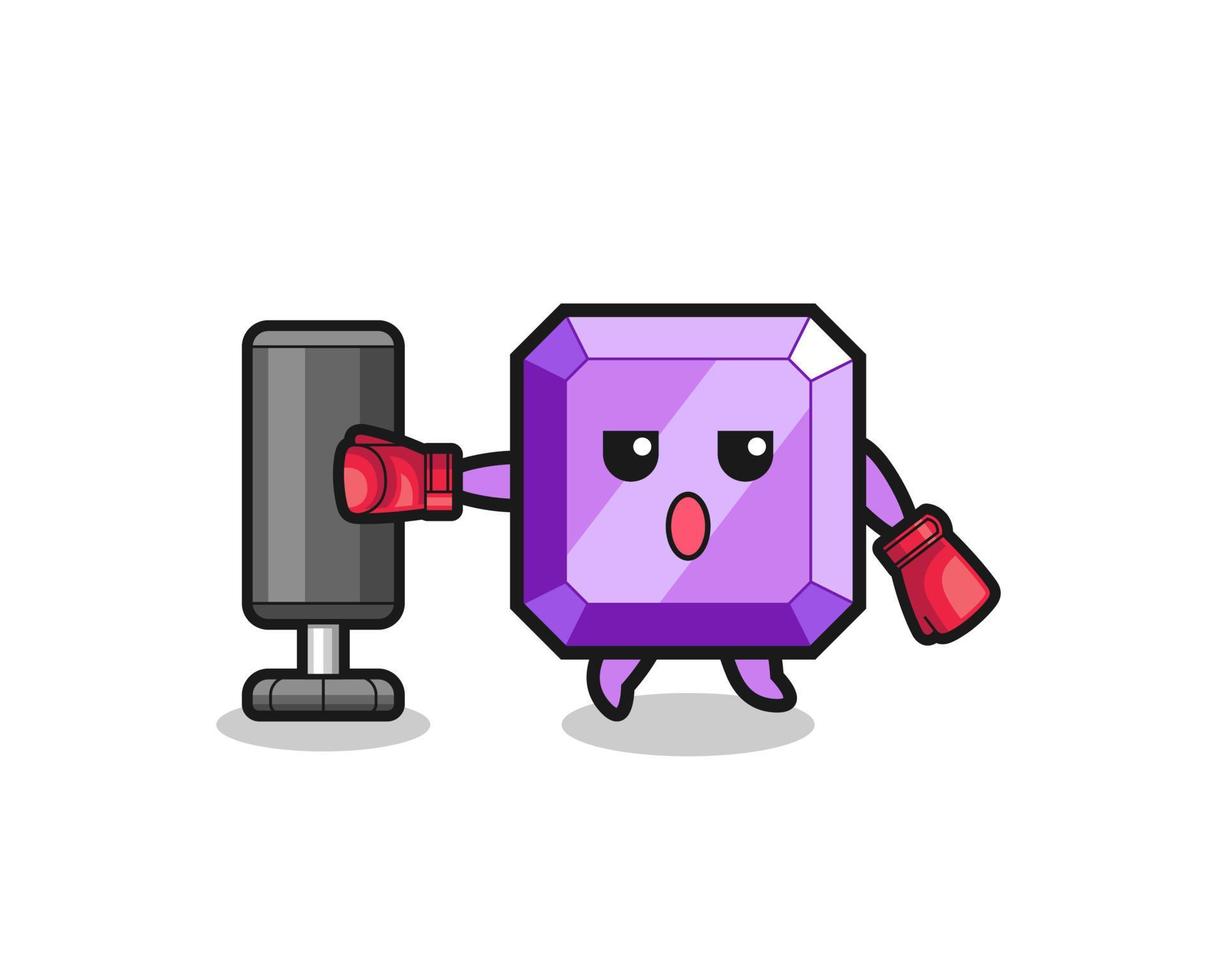 purple gemstone boxer cartoon doing training with punching bag vector