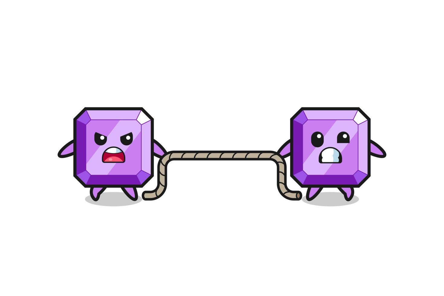 cute purple gemstone character is playing tug of war game vector