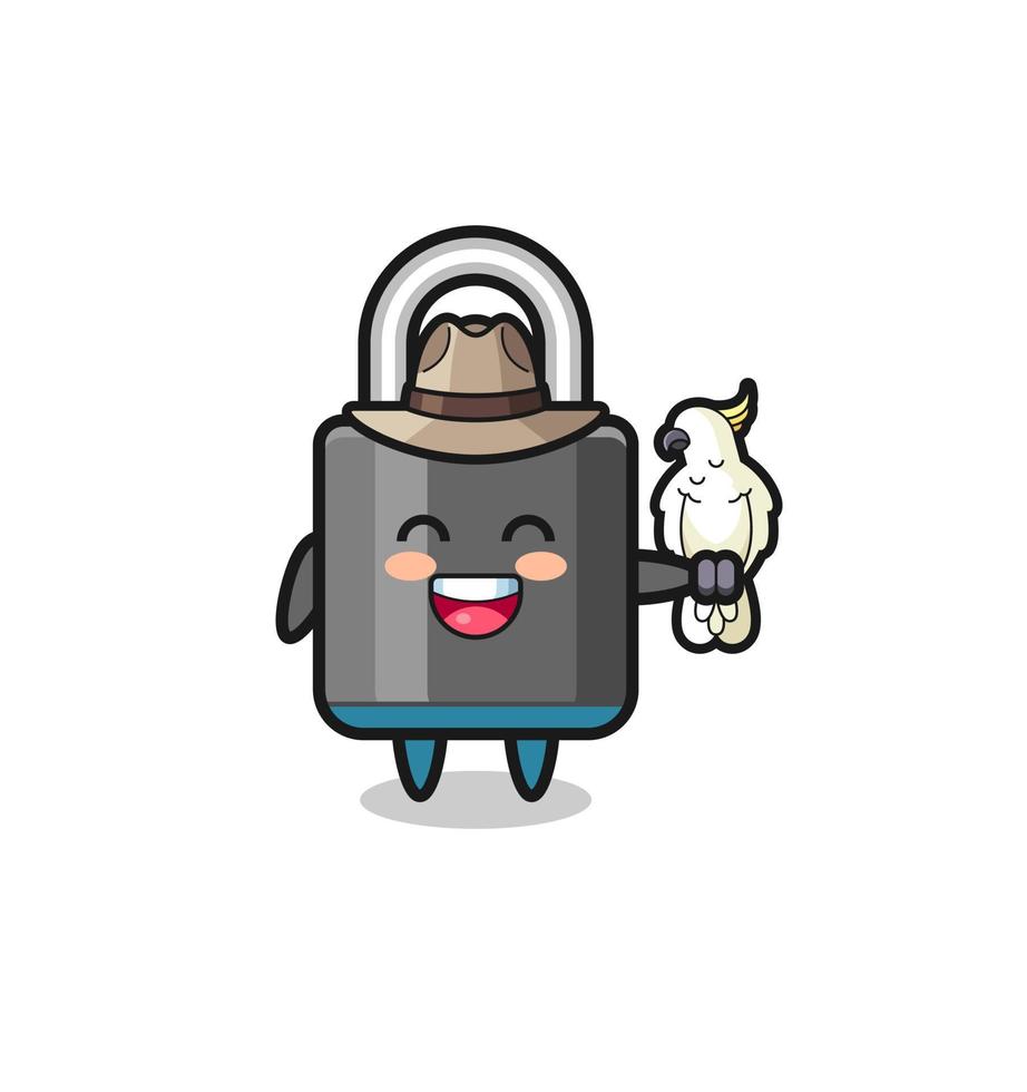 padlock zookeeper mascot with a parrot vector