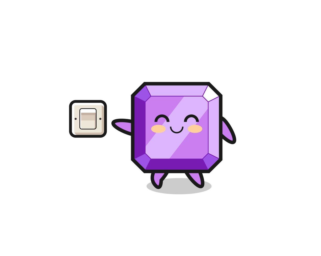 cartoon purple gemstone is turning off light vector