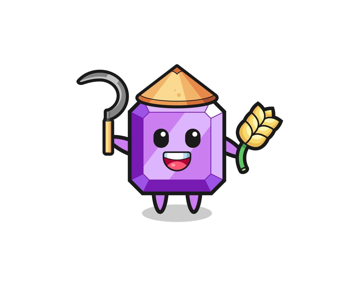 purple gemstone Asian farmer holding paddy vector