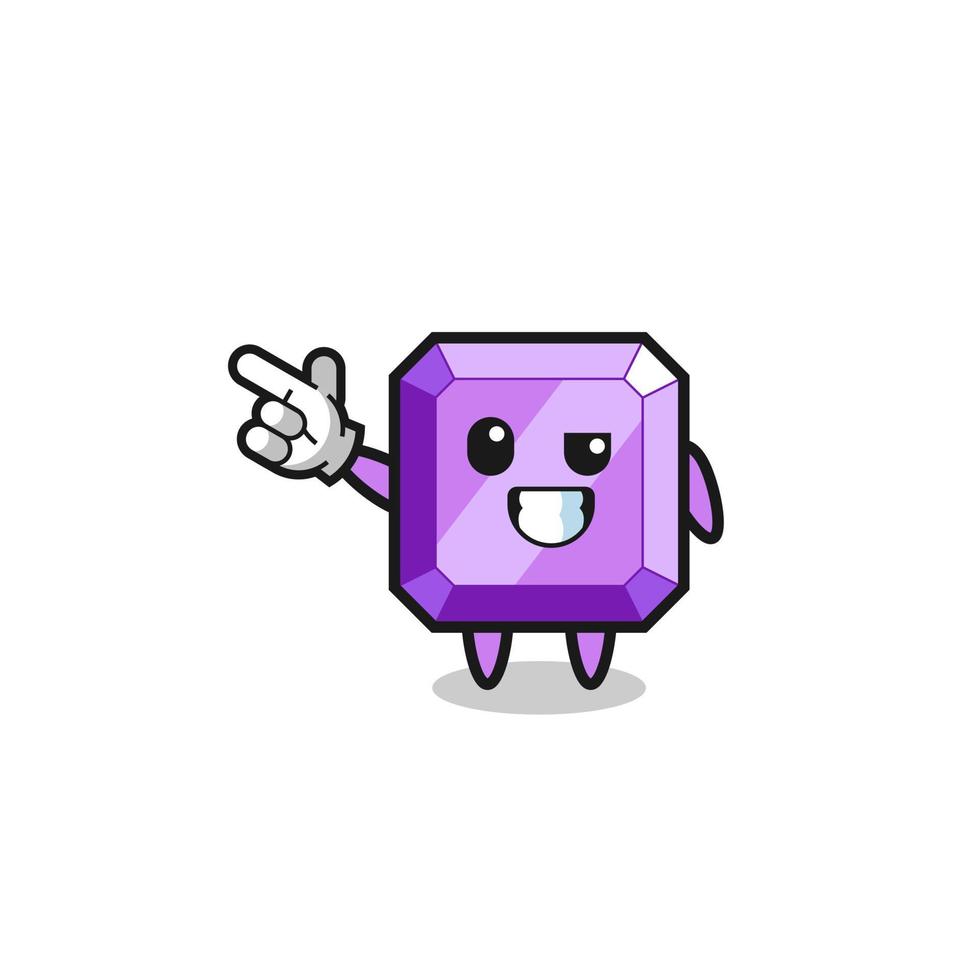 purple gemstone mascot pointing top left vector