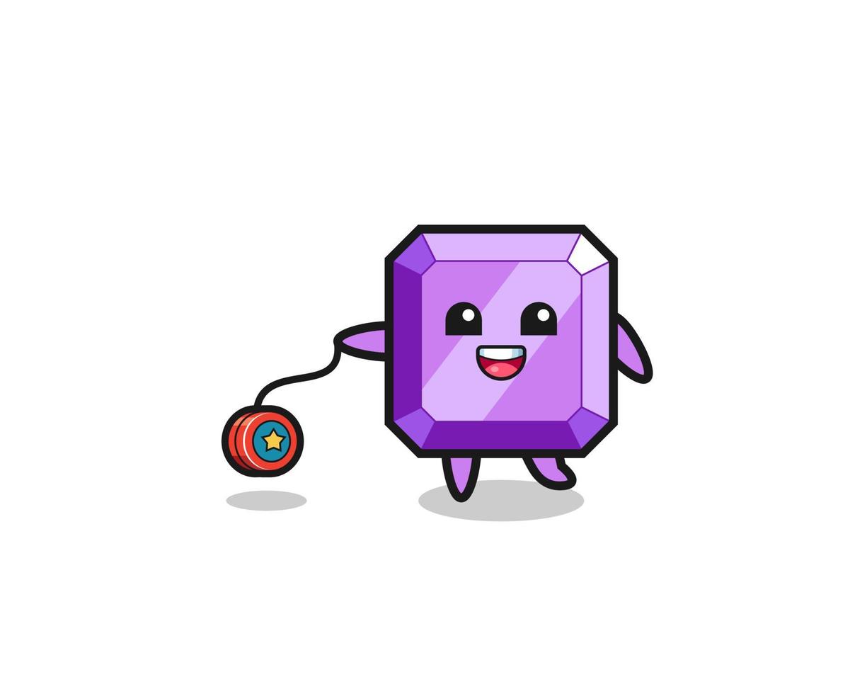 cartoon of cute purple gemstone playing a yoyo vector