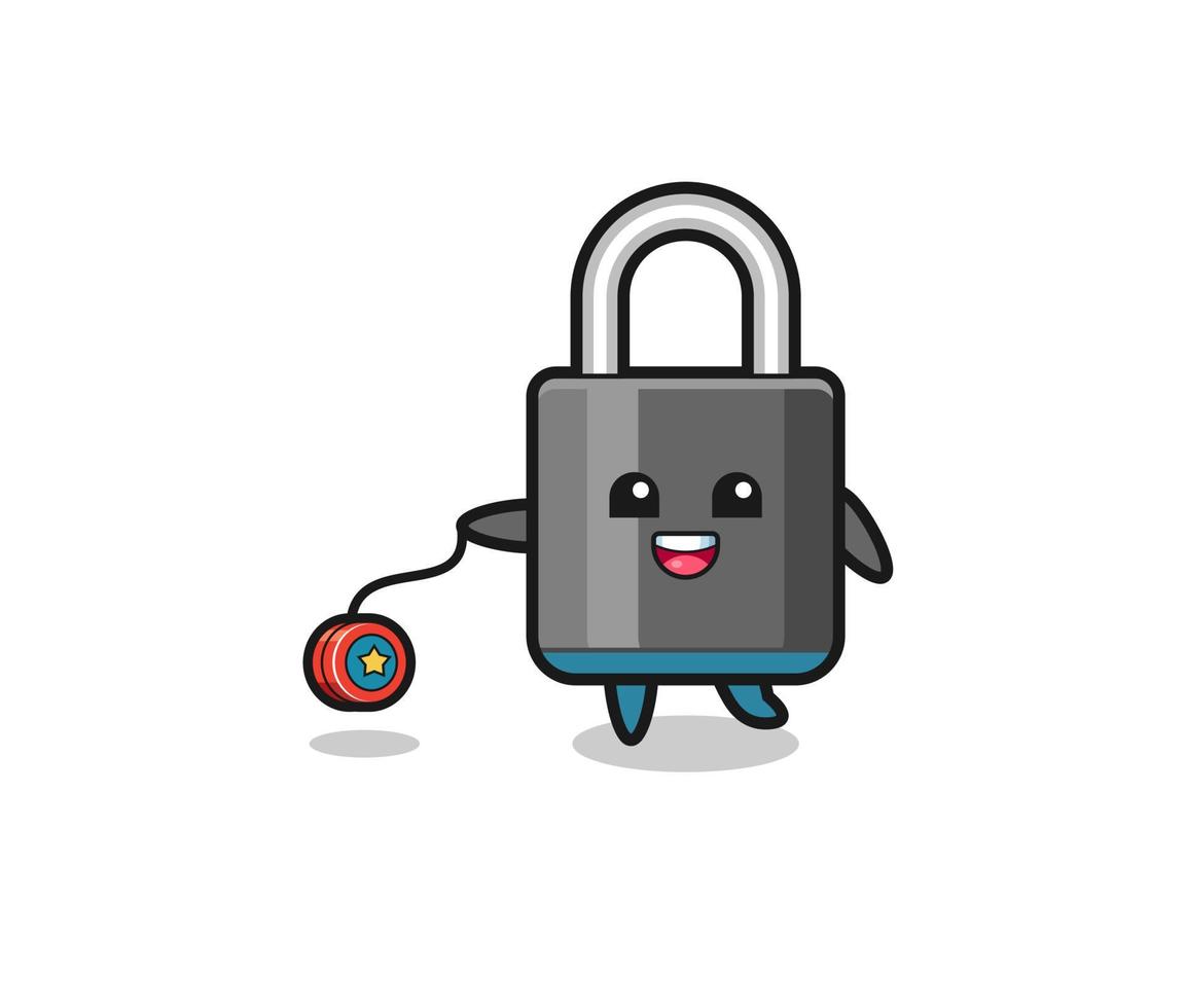 cartoon of cute padlock playing a yoyo vector