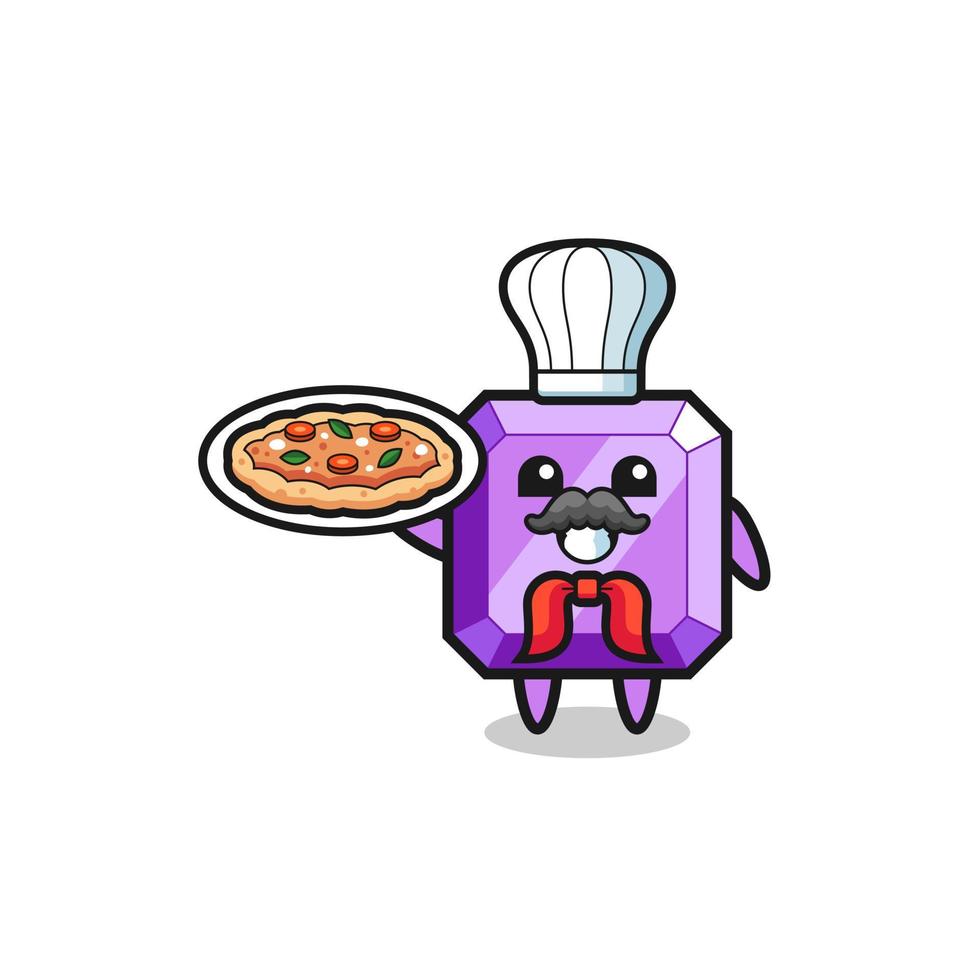 purple gemstone character as Italian chef mascot vector