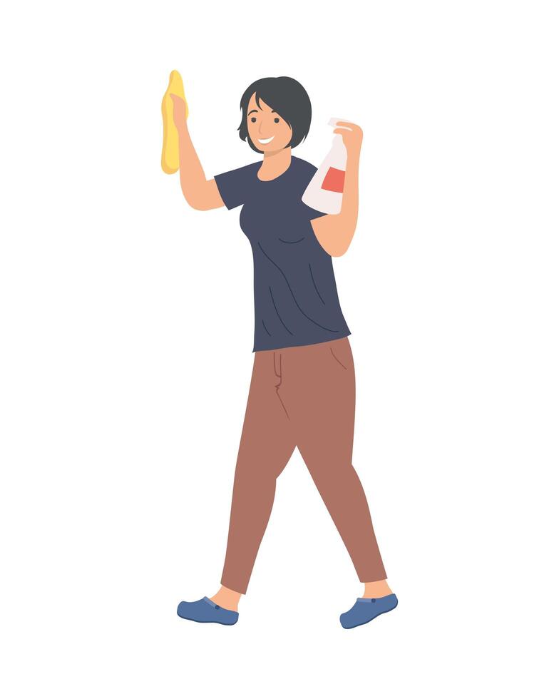 woman cleaning with detergent vector