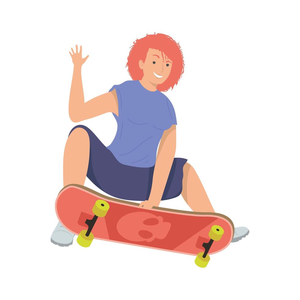 redhead girl in skateboard vector