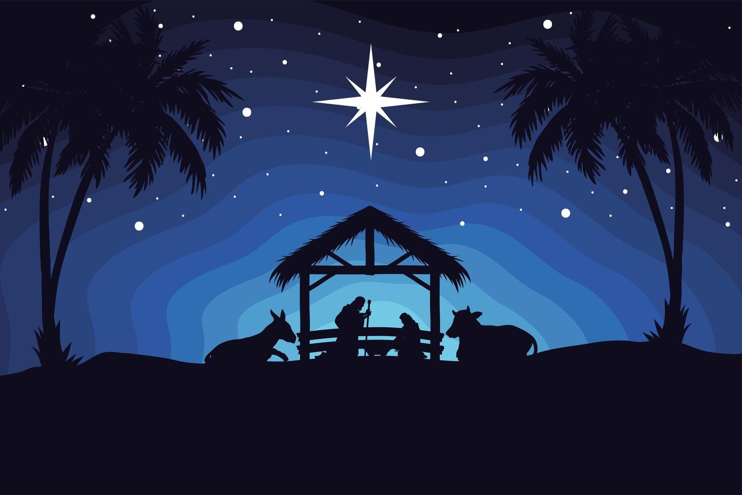 natividad siluetas escena nocturna vector