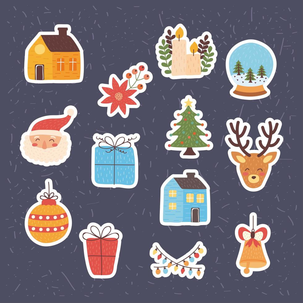 thirteen christmas holiday icons vector