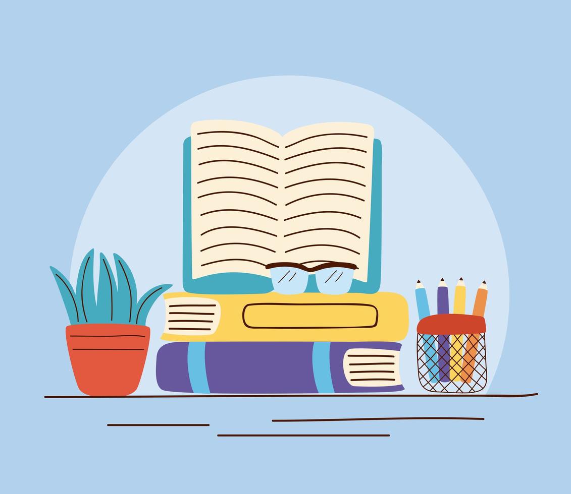 books and houseplant vector