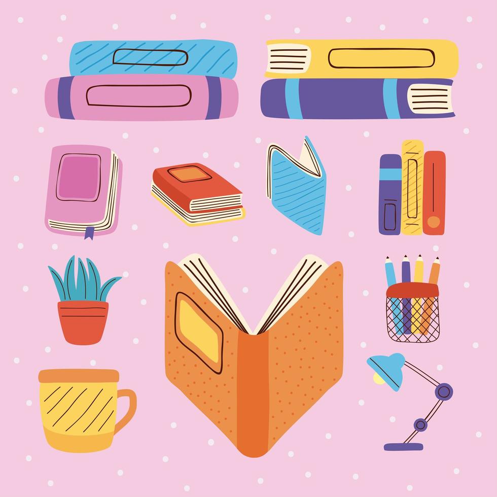 eleven text books icons vector