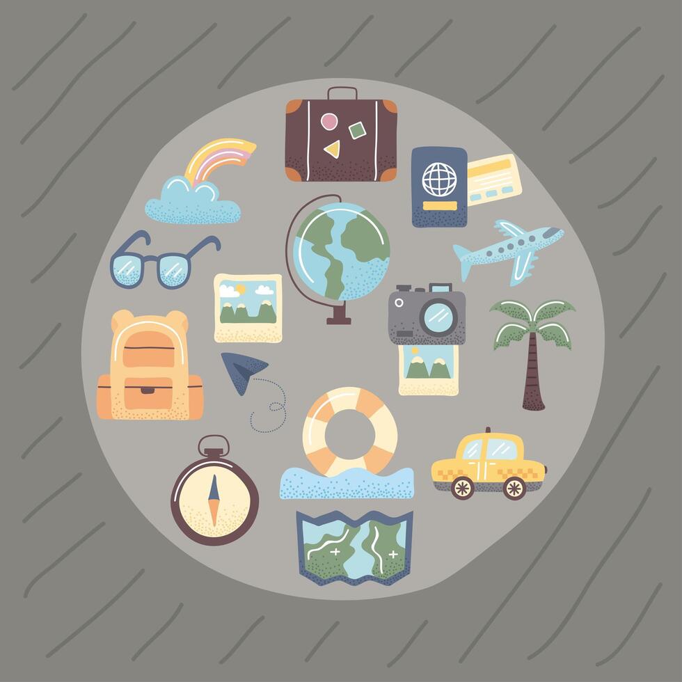 travel icons in circle vector