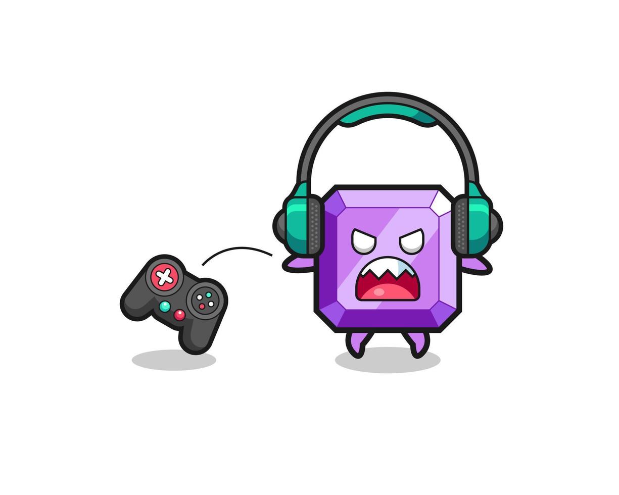 purple gemstone gamer mascot is angry vector