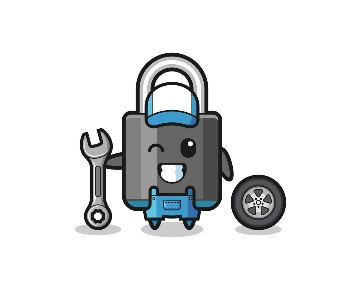 the padlock character as a mechanic mascot vector