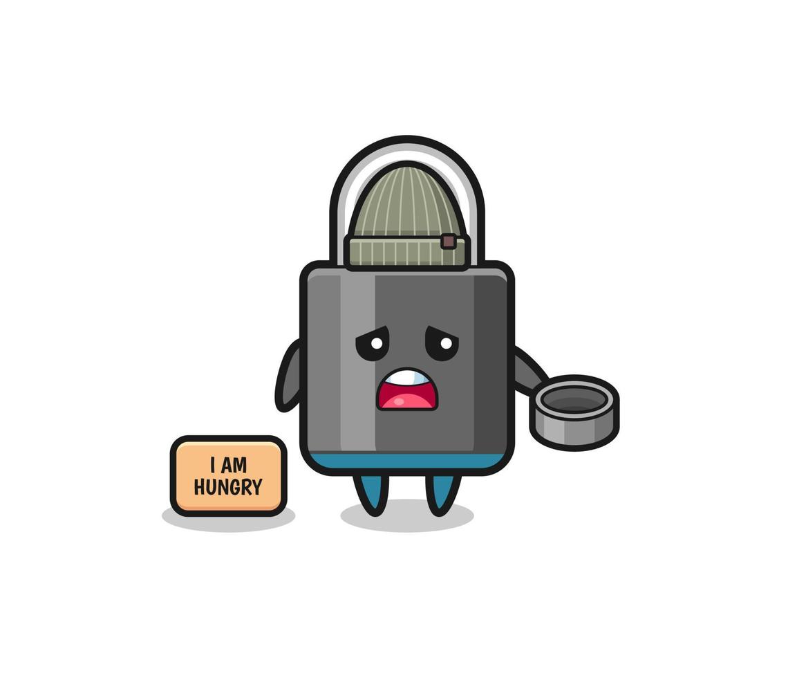 cute padlock beggar cartoon character vector