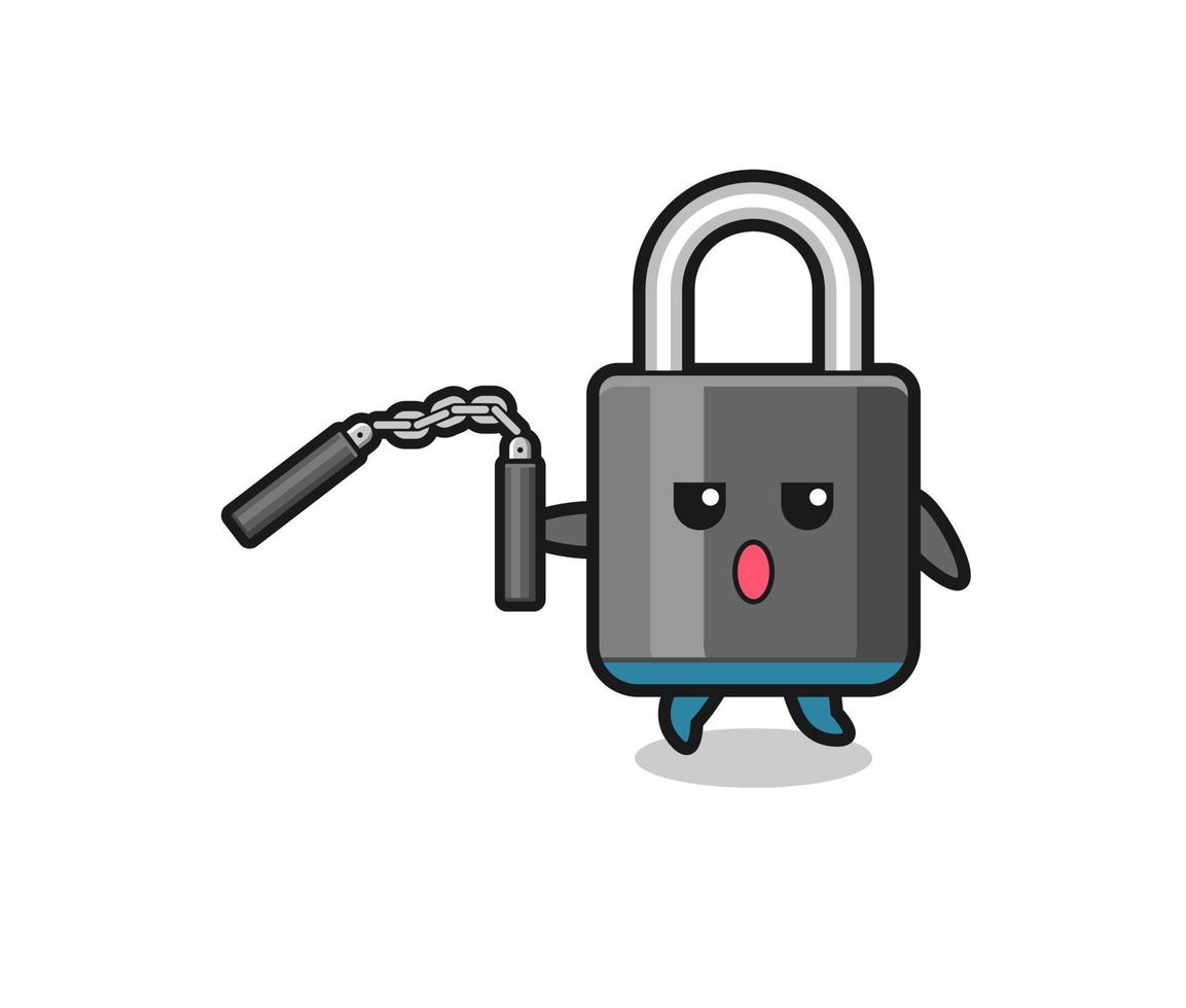 cartoon of padlock using nunchaku vector