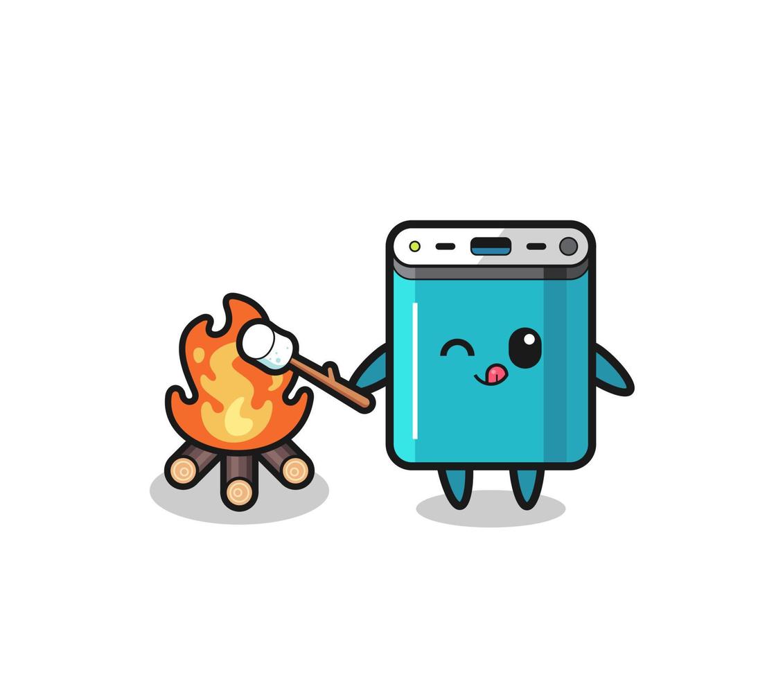 power bank character is burning marshmallow vector