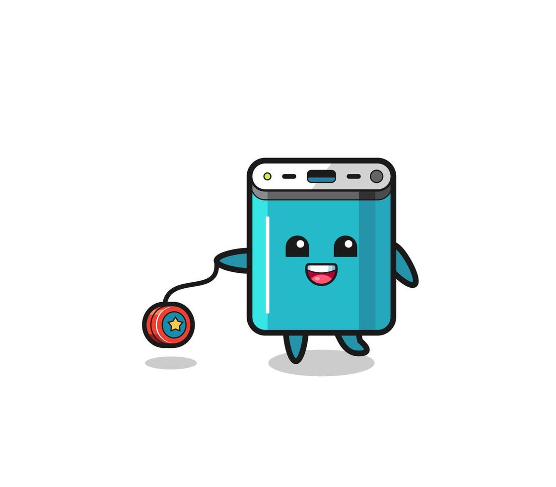 cartoon of cute power bank playing a yoyo vector