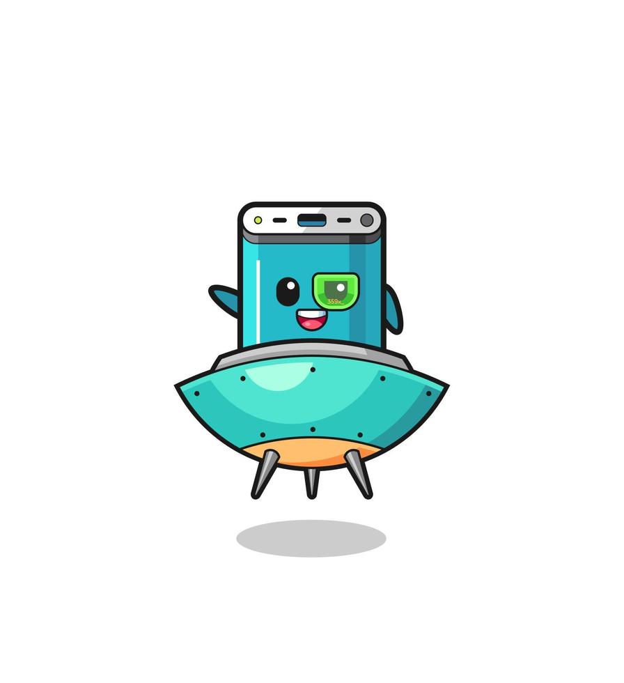 power bank cartoon riding a future spaceship vector