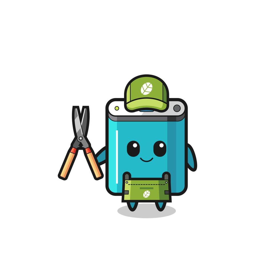 cute power bank as gardener mascot vector