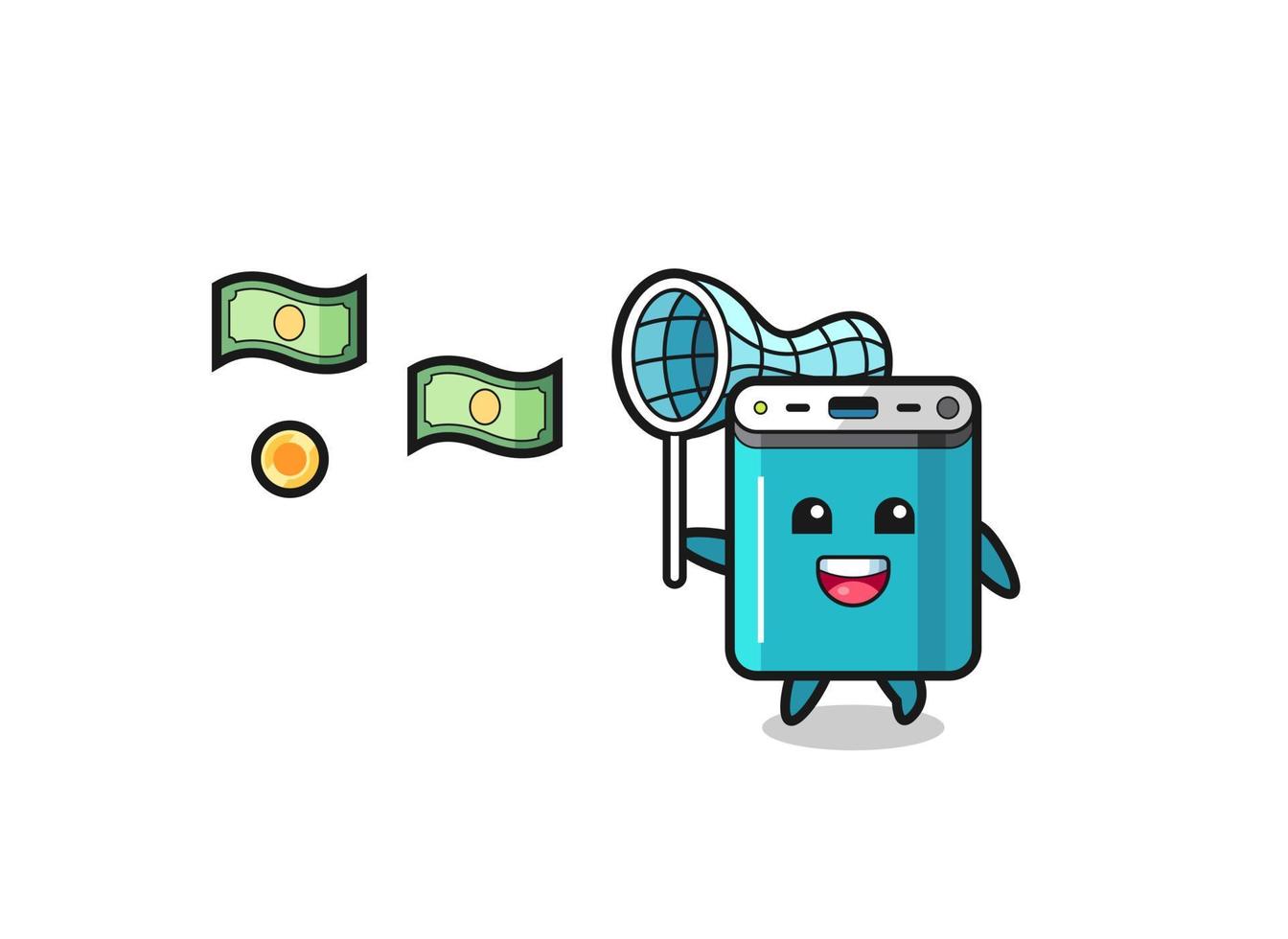 illustration of the power bank catching flying money vector