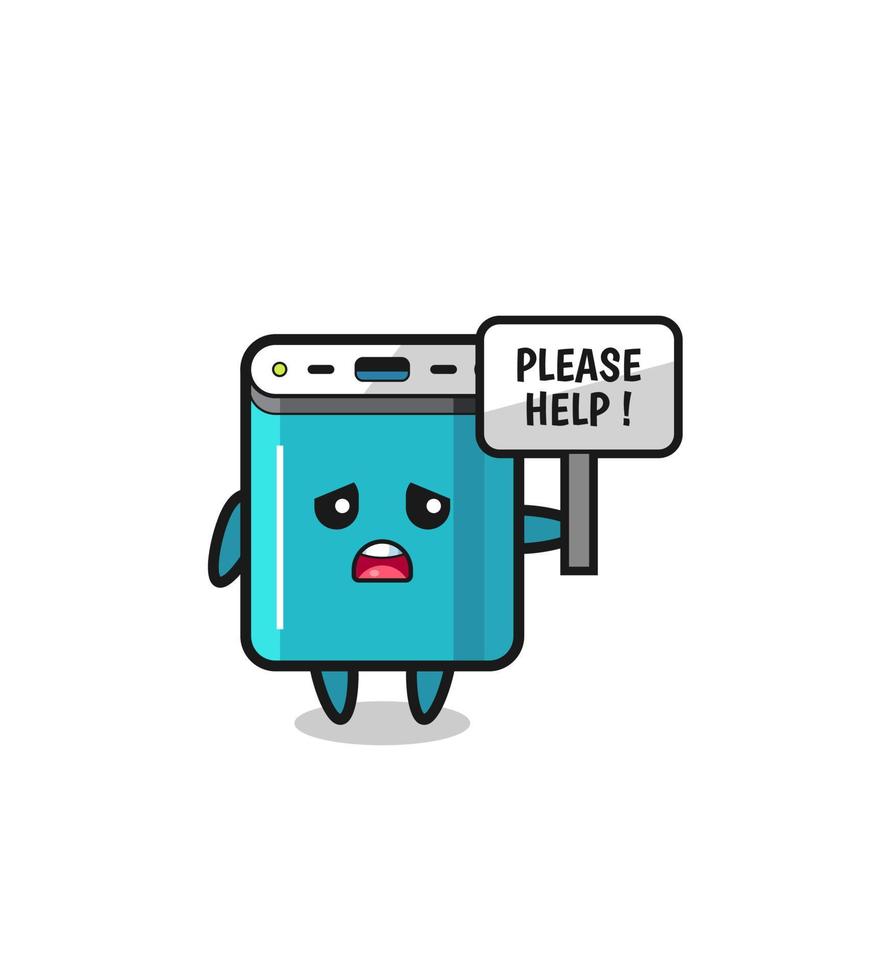 cute power bank hold the please help banner vector