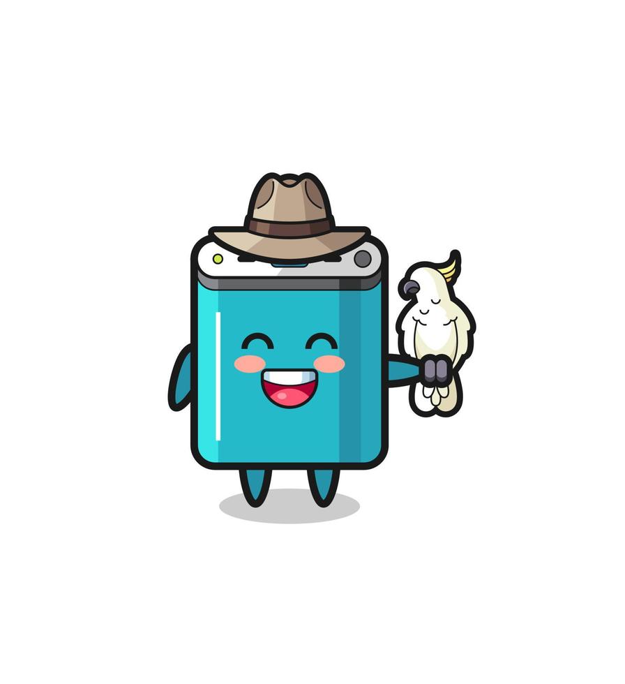 power bank zookeeper mascot with a parrot vector