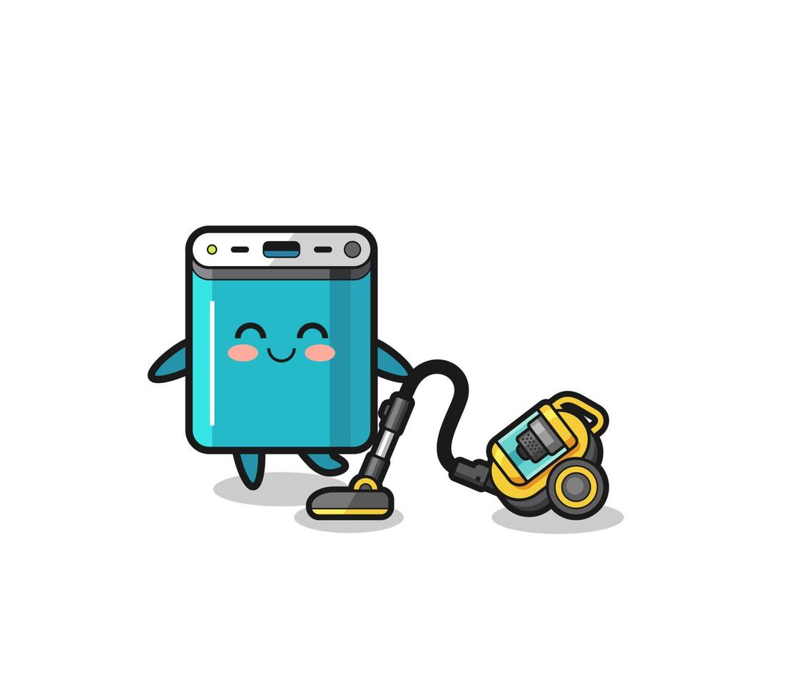 cute power bank holding vacuum cleaner illustration vector