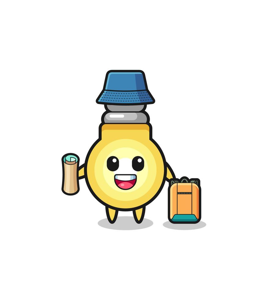 light bulb mascot character as hiker vector