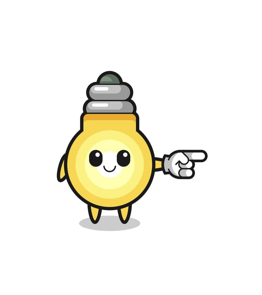 light bulb mascot with pointing right gesture vector