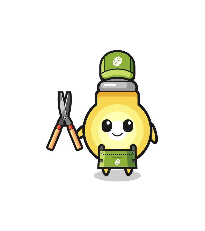 cute light bulb as gardener mascot vector