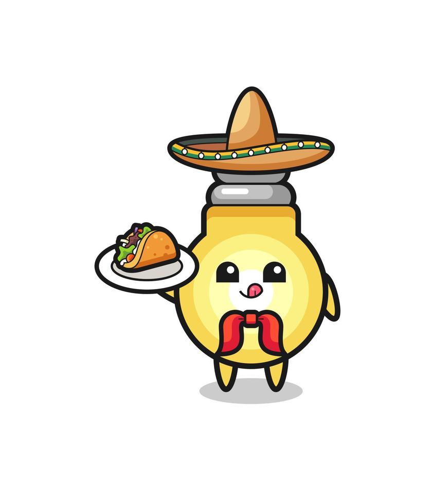 light bulb Mexican chef mascot holding a taco vector