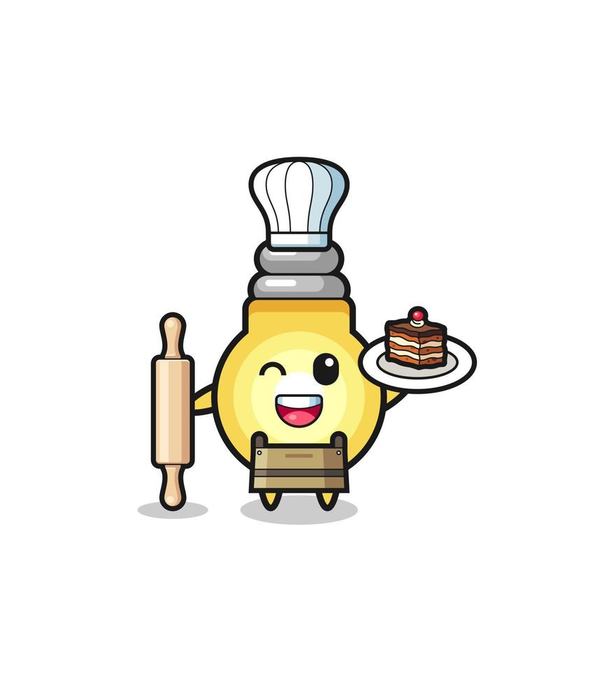 light bulb as pastry chef mascot hold rolling pin vector
