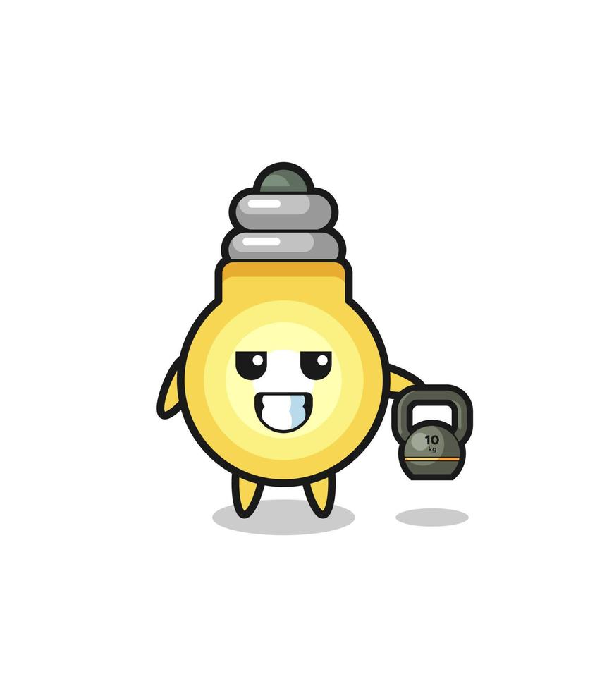 light bulb mascot lifting kettlebell in the gym vector