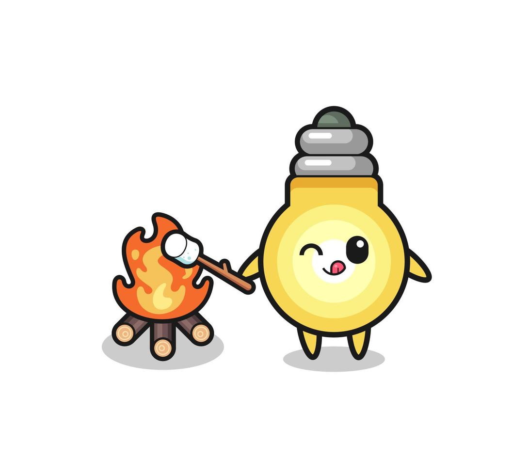 light bulb character is burning marshmallow vector