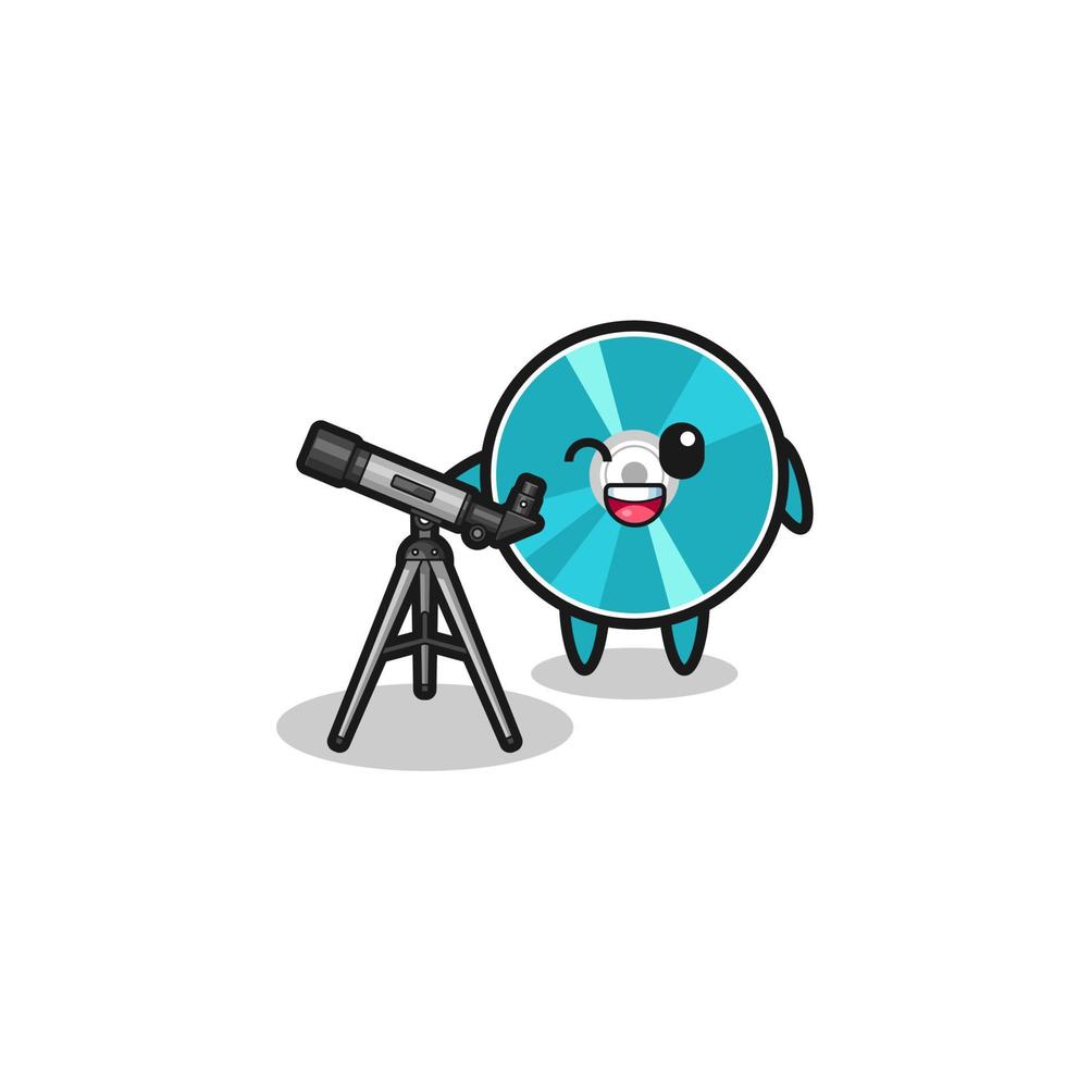 optical disc astronomer mascot with a modern telescope vector