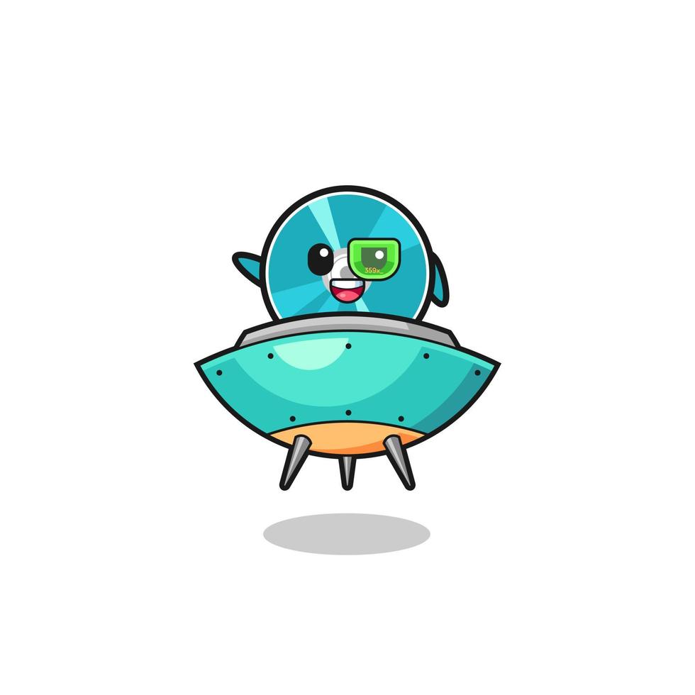 optical disc cartoon riding a future spaceship vector