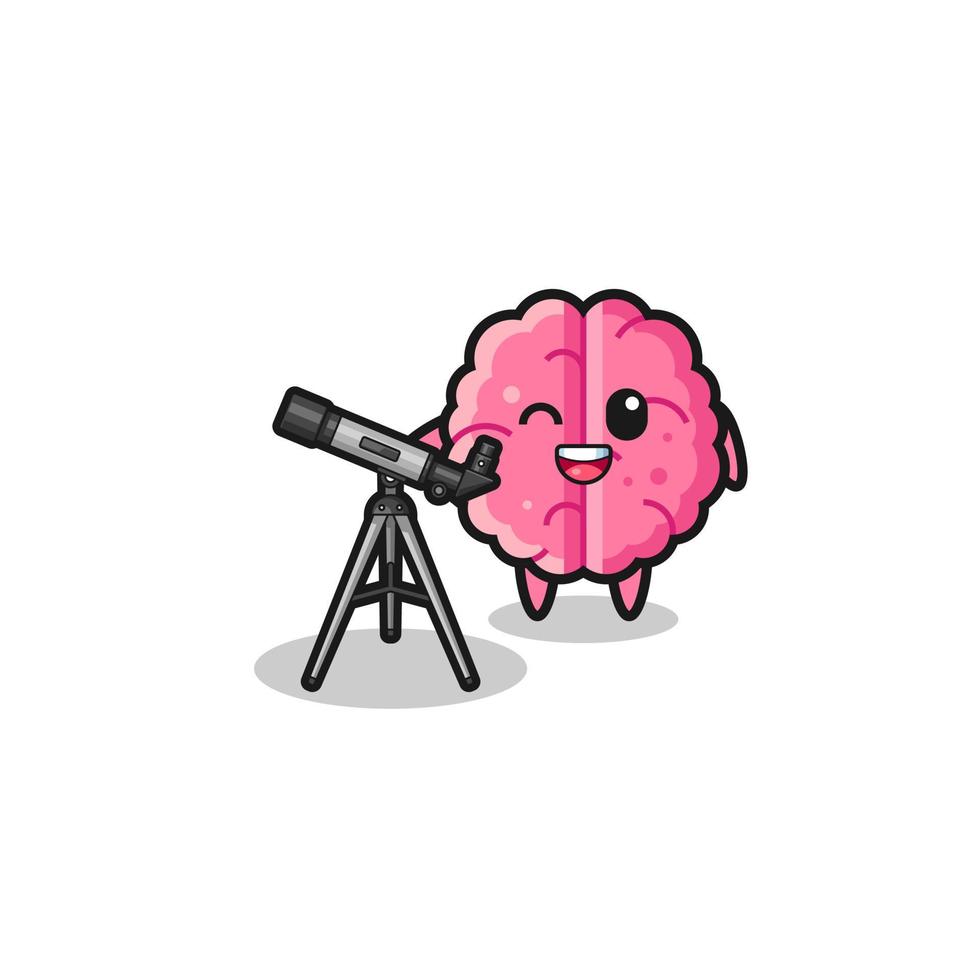 brain astronomer mascot with a modern telescope vector