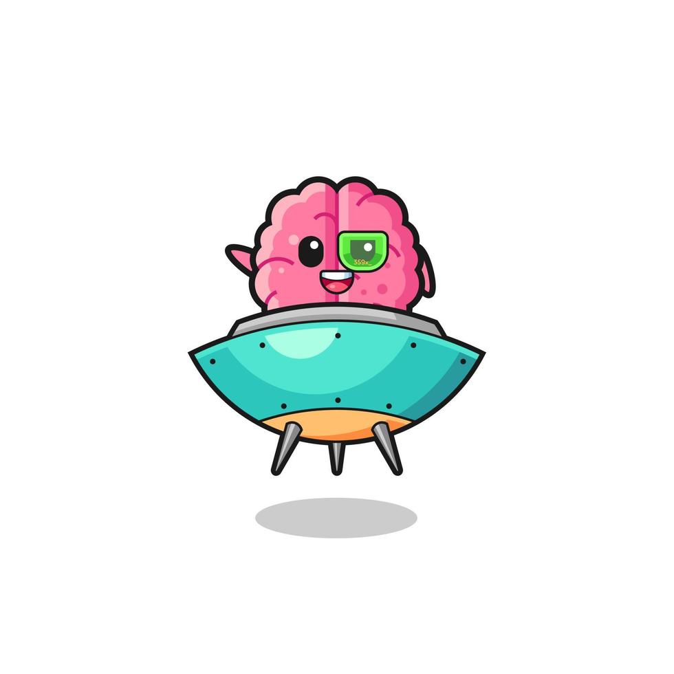 brain cartoon riding a future spaceship vector