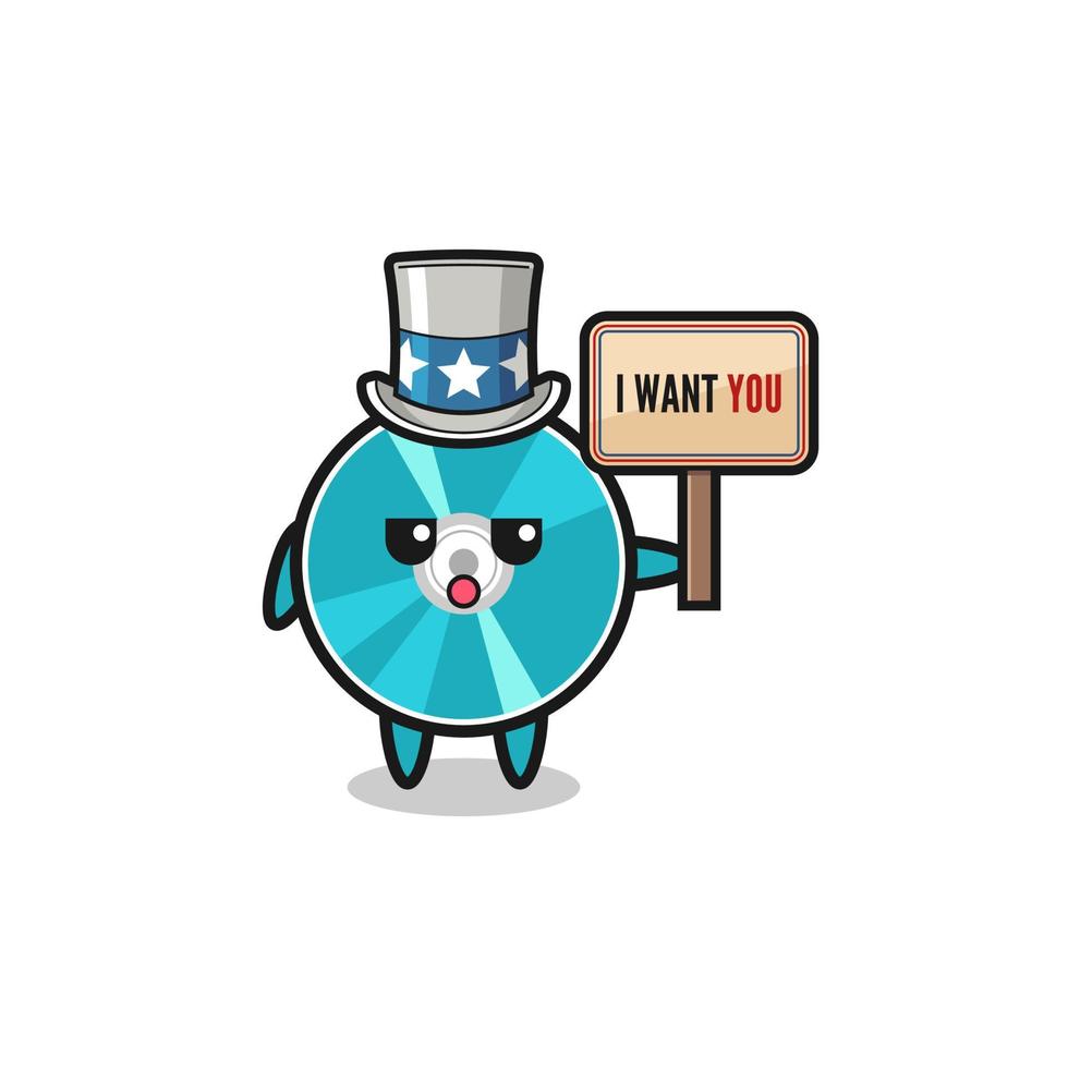 optical disc cartoon as uncle Sam holding the banner I want you vector