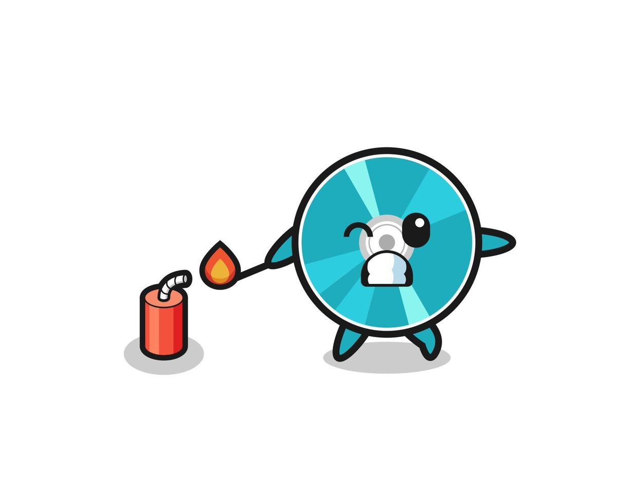 optical disc mascot illustration playing firecracker vector
