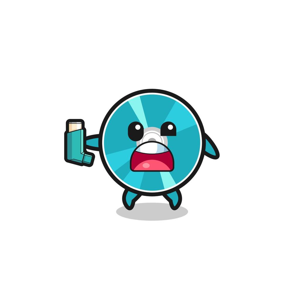 optical disc mascot having asthma while holding the inhaler vector