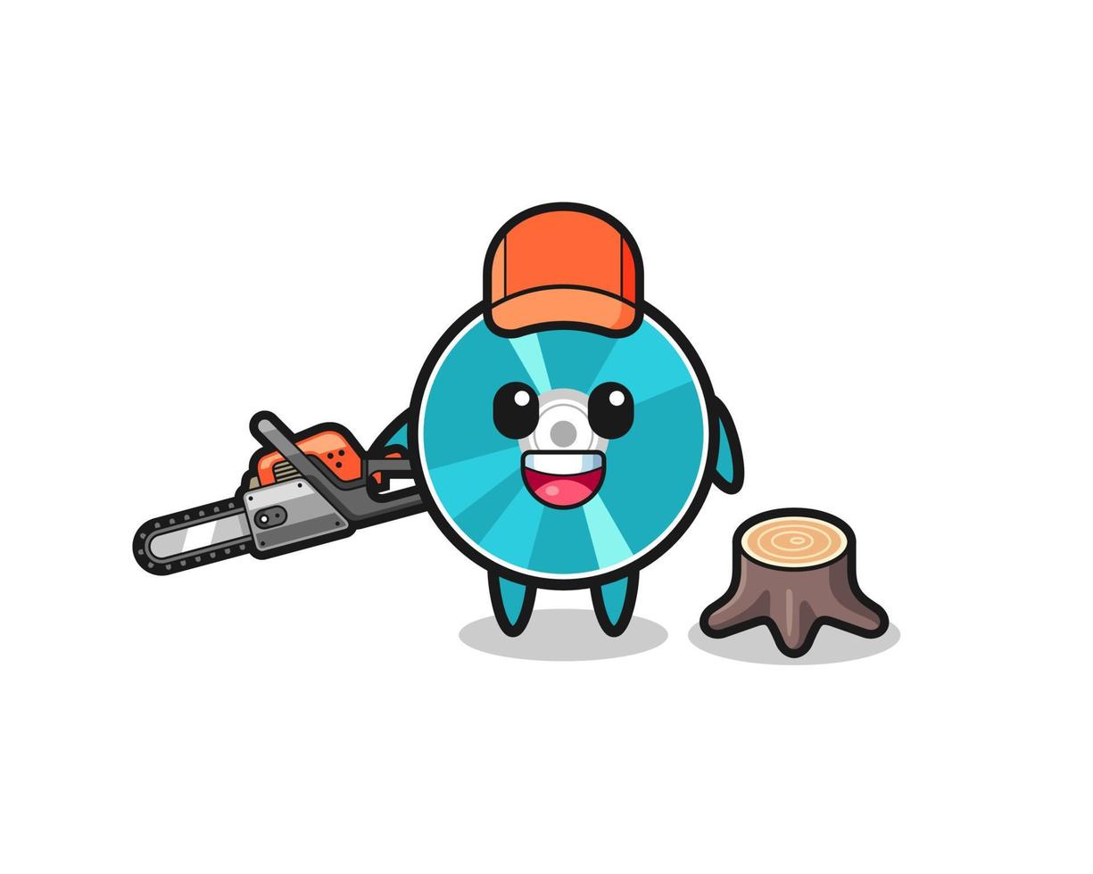 optical disc lumberjack character holding a chainsaw vector