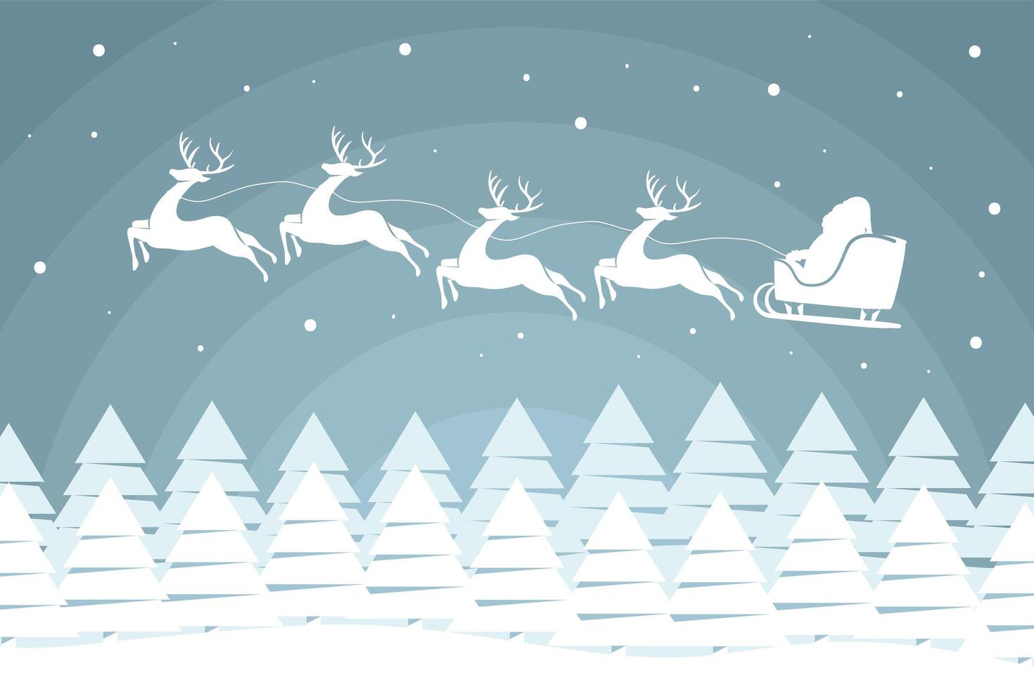 santa and reindeer flying vector