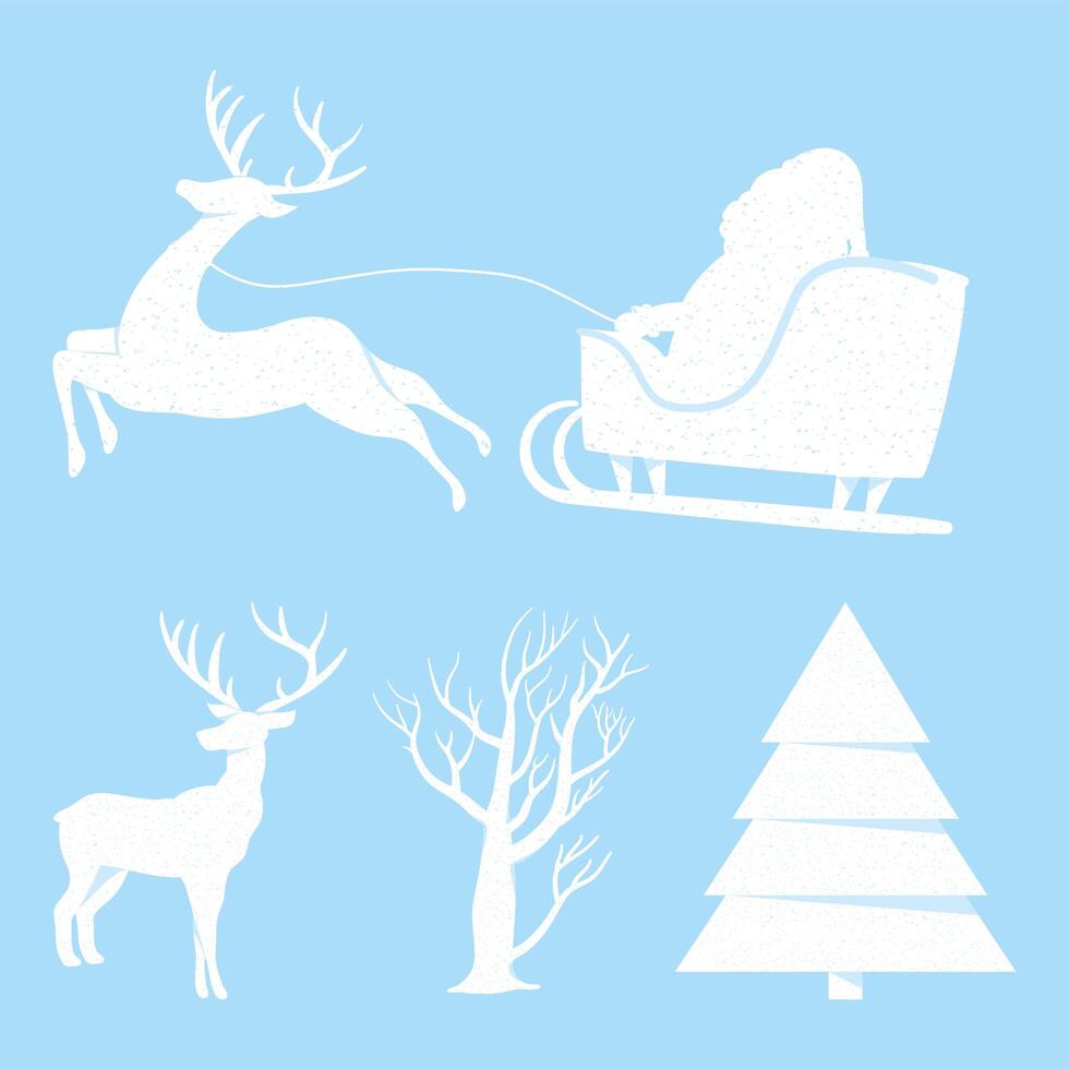 five merry christmas silhouettes vector