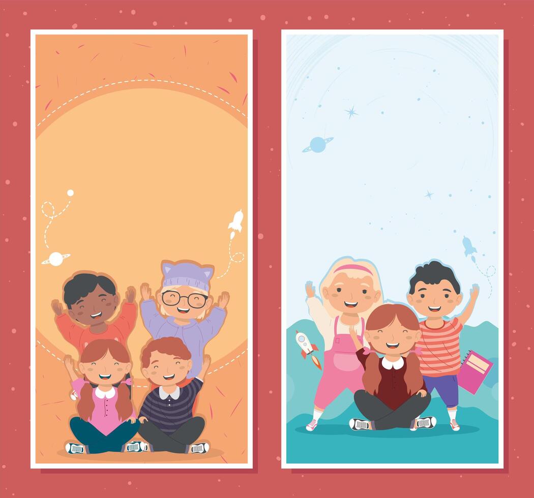 two happy kids scenes vector